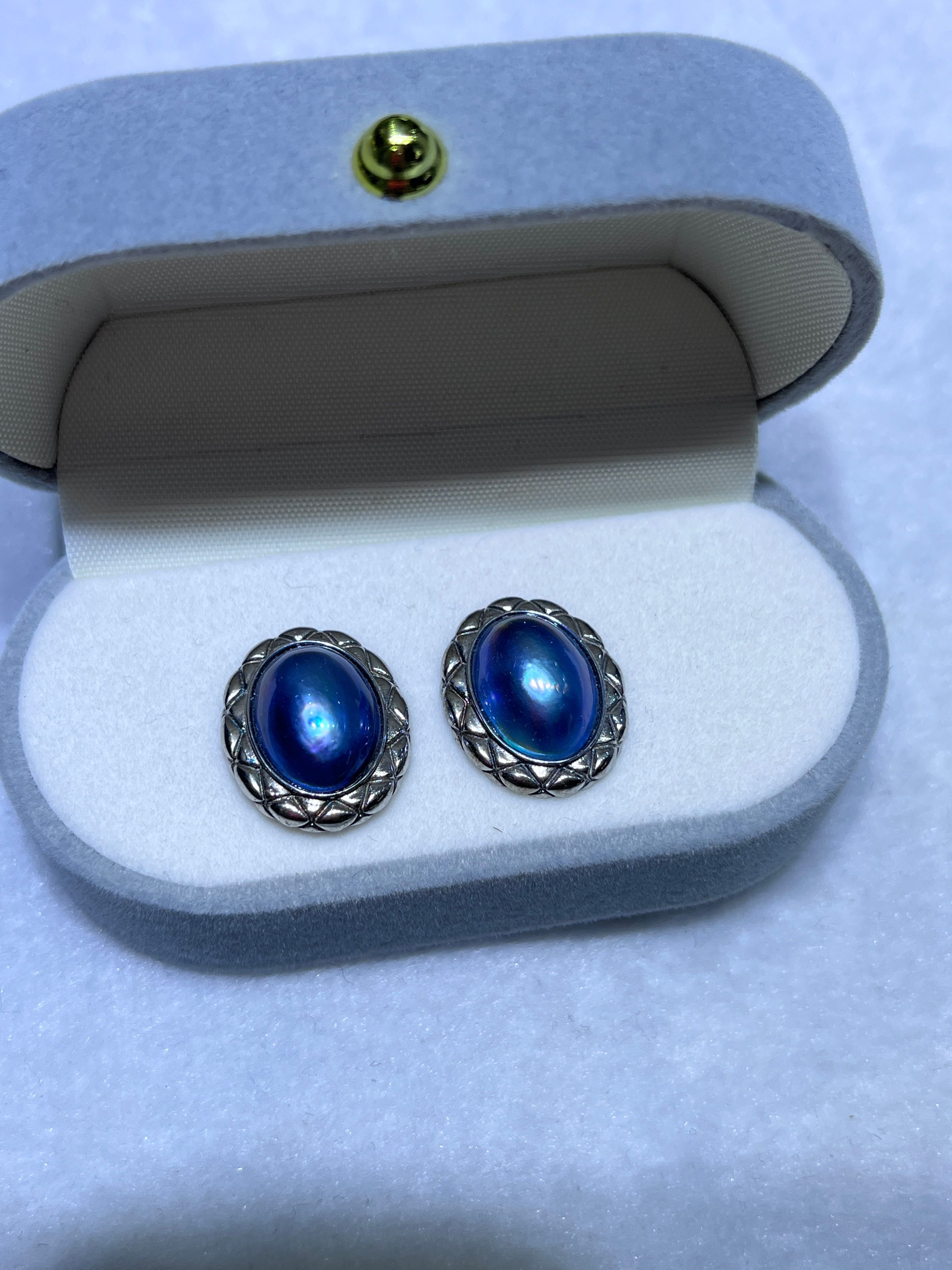 Elegant Boutique Jewelry - Natural Blue Crystal Square Sea Water Pearls Stud Earrings