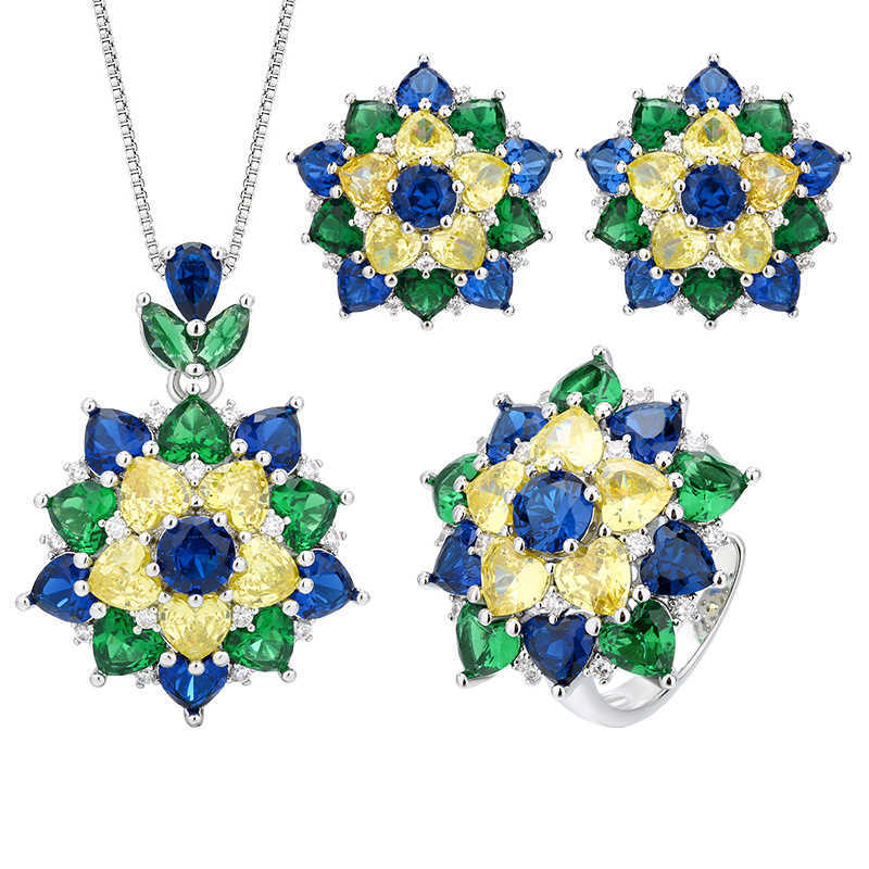 Popular explosive Zhuangsheng copper bottom gold-plated simulation colorful flower high-end light luxury set for women W250312