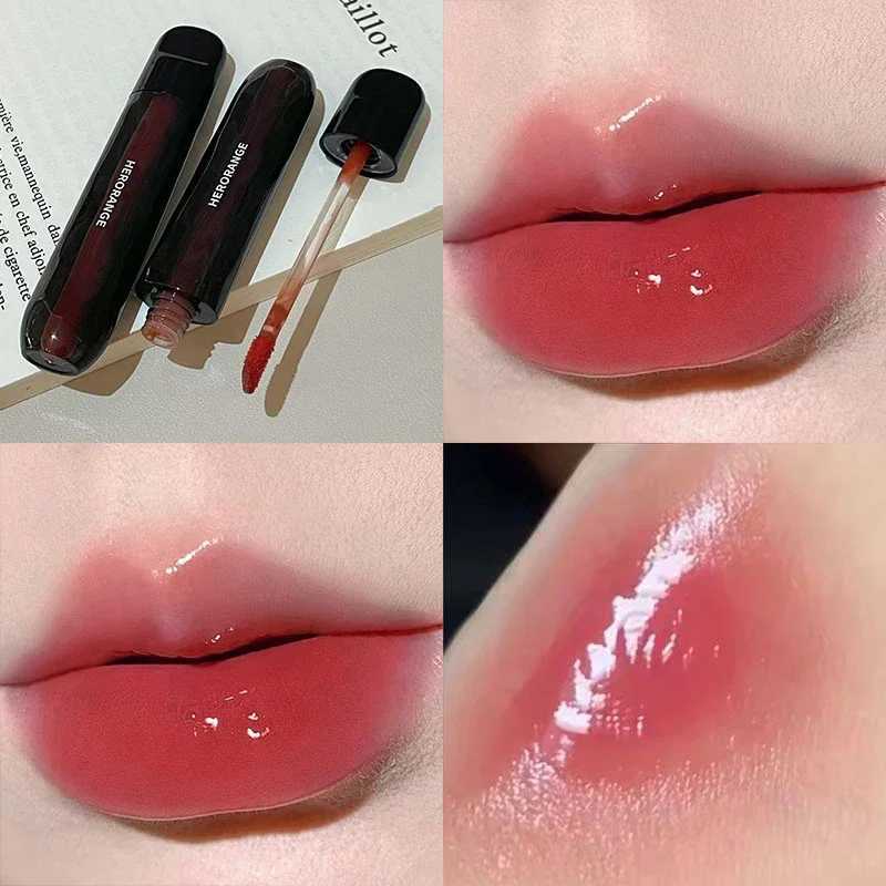 Sexy red mirror water lip gloss black tube lipstick transparent glass lipstick waterproof pink liquid lipstick transparent coloring makeup W250312