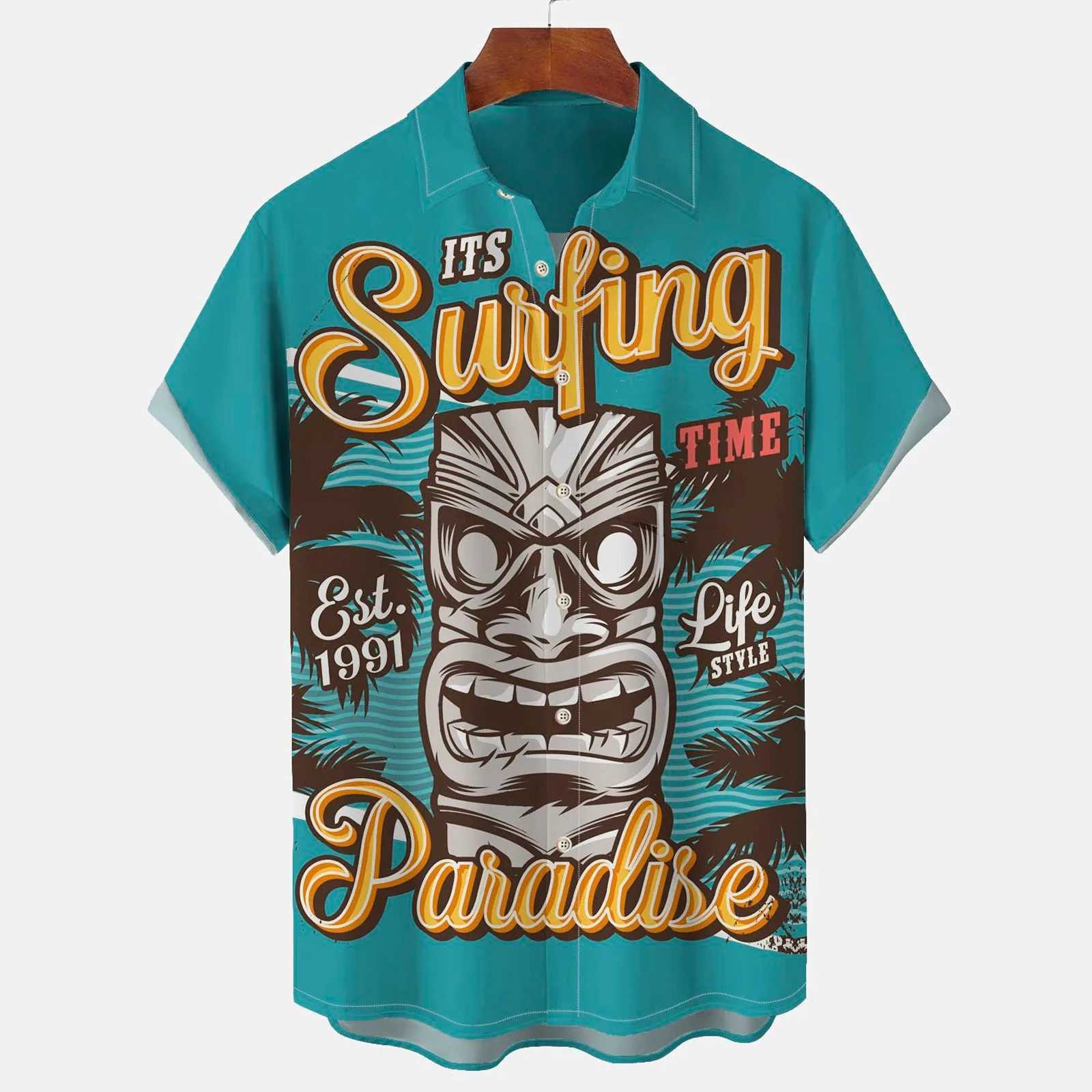 Summer Hawaiian Tiki 3D Print Shirts Men Fashion Shirt Casual Harajuku Vintage Streetwear Short Sleeve Shirt Blouse Man Clothing W250312