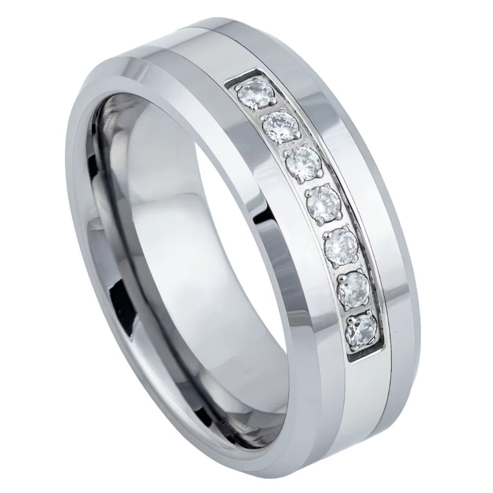 Luxury Wholesale Price Matted 18K Gold Plated Cz Inlay Diamond Tungsten Men Ring Wedding Band Men Jewelry