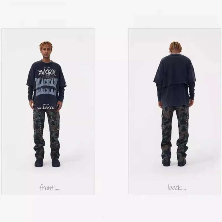 Hip hop long sleeved men's loose fake two-piece T-shirt autumn street wear cotton Harajuku top