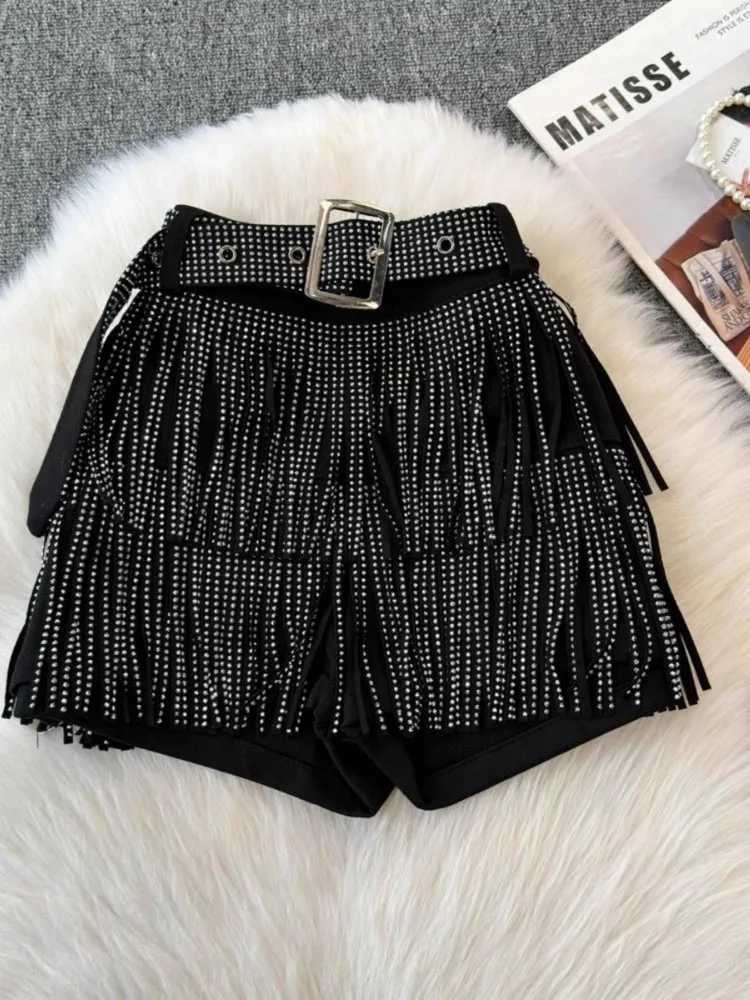 Fashion Y2k Tassel Shorts New Black sparkling Korean Sexy High Waist Trendy Party Night Shop Come Dance Hot Pants Women X250312