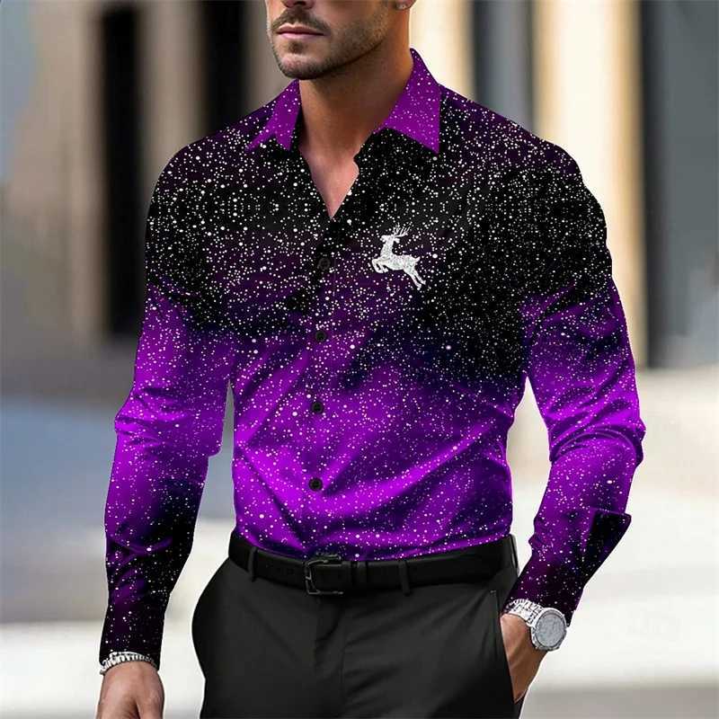 Christmas mens Christmas deer print shirt casual lapel button long sleeved New Years party autumn and winter 3D printing XS-6XL W250312