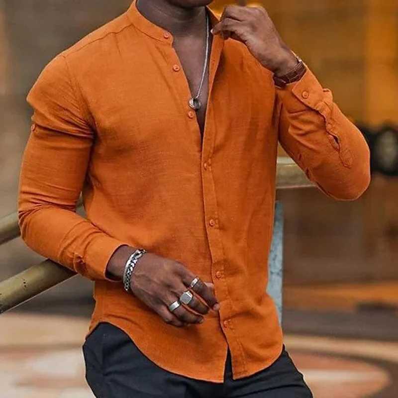 Mens summer shirt beachwear button up shirt stand up collar shirt black and white pink long sleeved summer Hawaii 6XL W250312