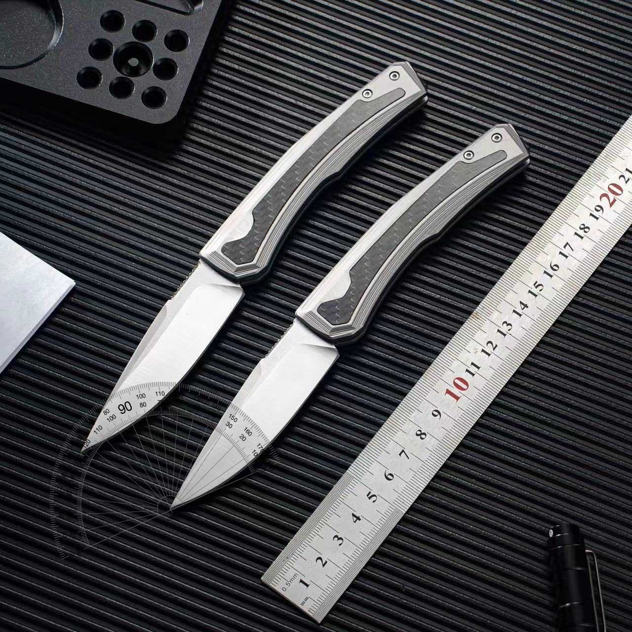 0556 Assisted Folding Knife Two-Tone Drop Point Blade, Bead Blasted Titanium Handles with Carbon Fiber Inlays Outdoor Tactical Hunting Knives 0022 330