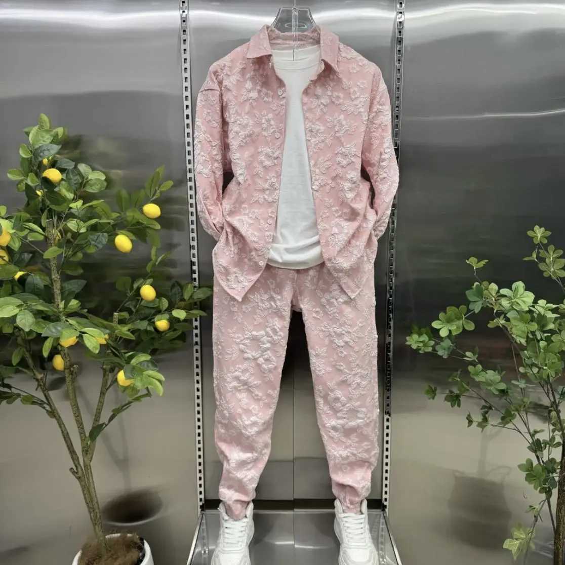 New 3D embossed jacquard shirt jacket two-piece pants set fashion brand high-end casual sportswear X250312