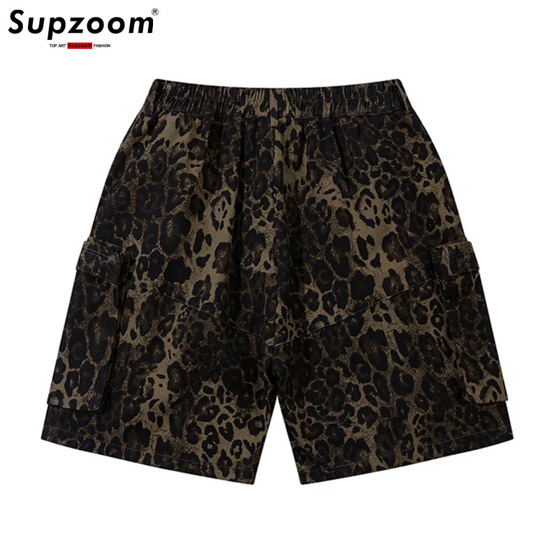 Supzoom Arrival Summer Loose Casual High Street Trendy Leopard print Stitching Pocket Personalized Workwear Shorts Men 250310