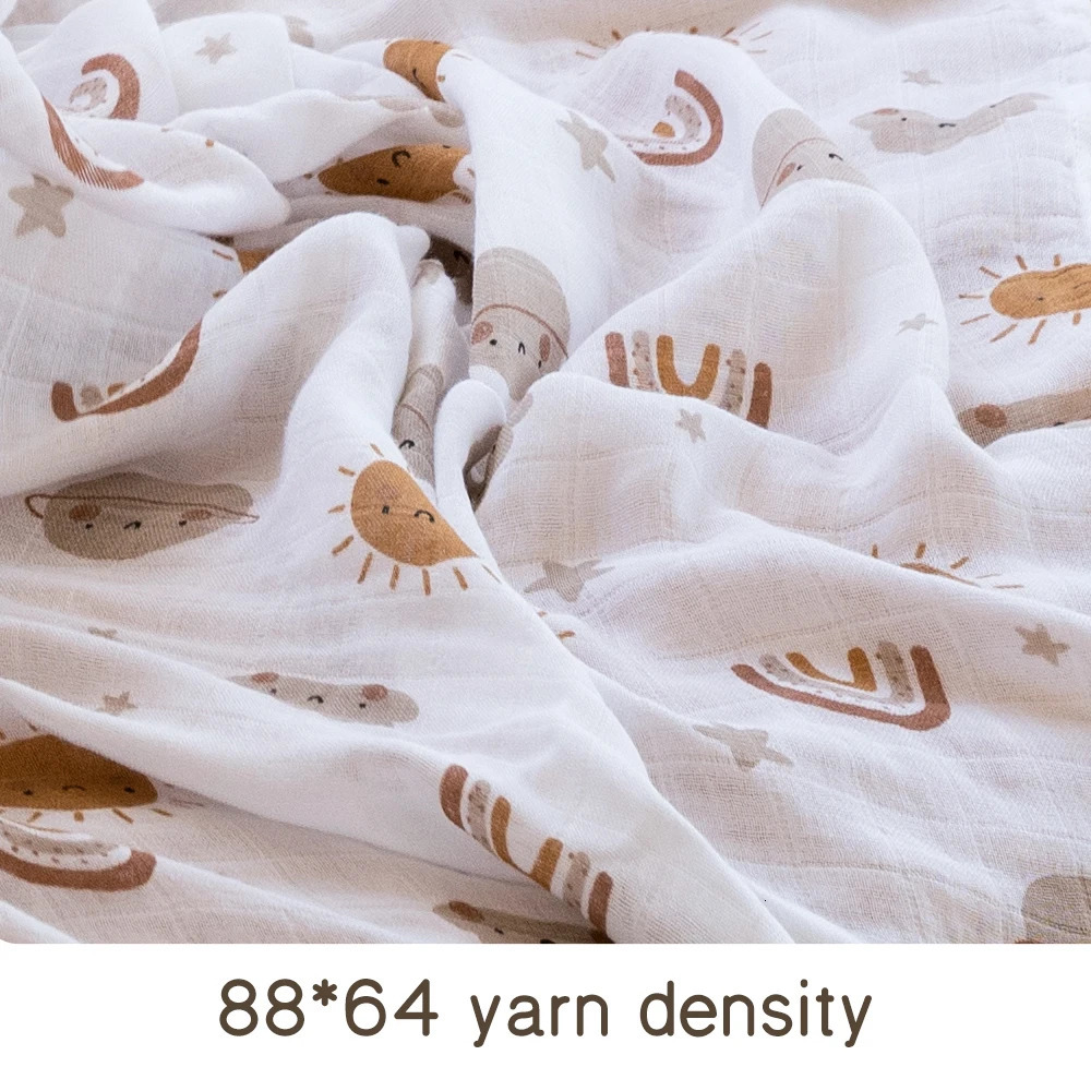 Infant 120x110cm Bamboo Cotton Baby Muslin Swaddle Blanket Cute Soft Print Towel Wrap 250304