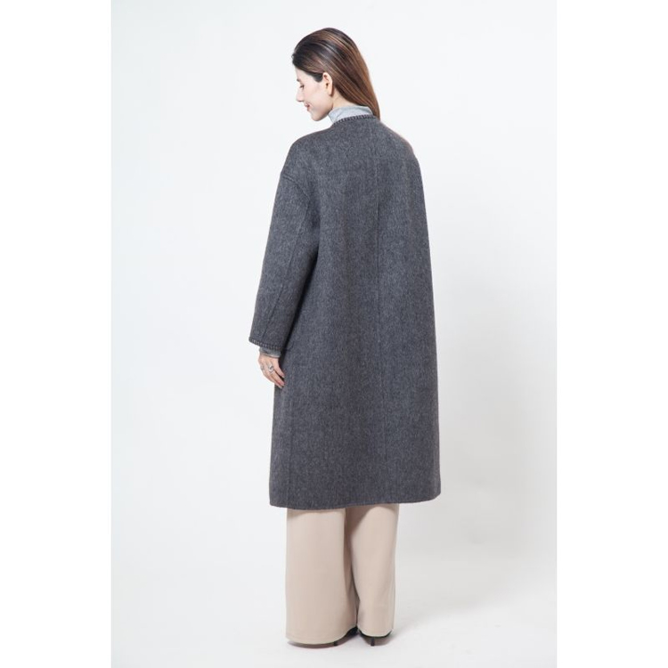 Women's Handmade Wool Coat With Scarf - Front & Twill Back Contrast Design for Winter 2024