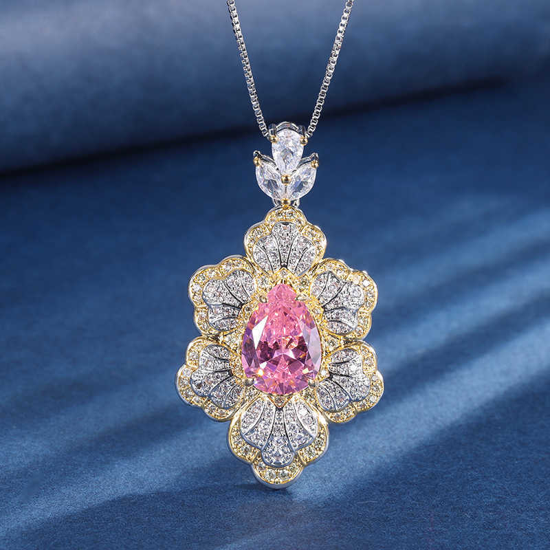 Zhuangsheng Copper Bottom Gold Plated Simulated Cherry Blossom Pink Diamond Creative Flower Shaped Full Diamond Luxury Set 10 * 14 W250312