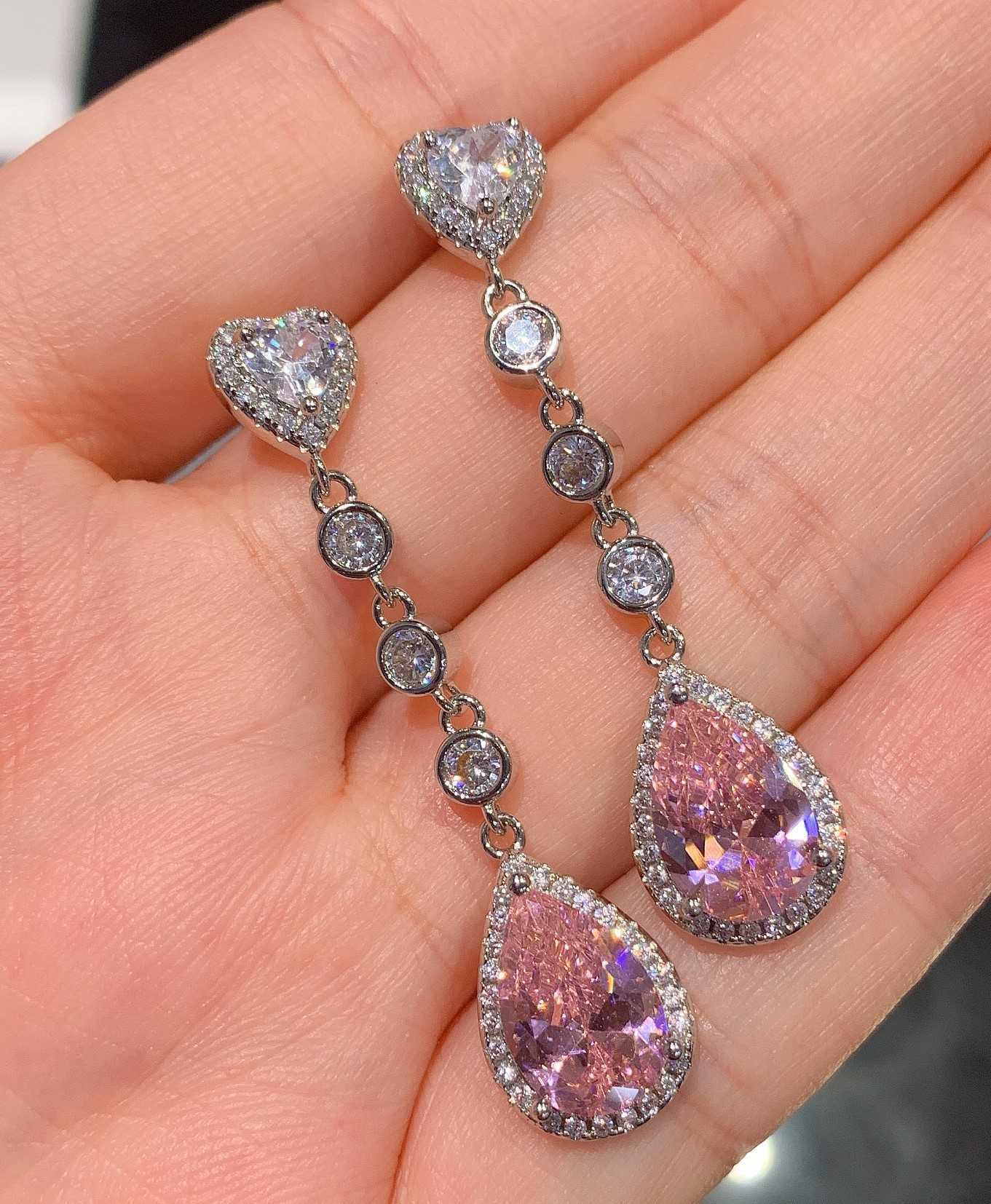 Zhuang Shengsheng simulation pink diamond droplet shaped pendant droplet shaped earring necklace womens colorful treasure set W250312
