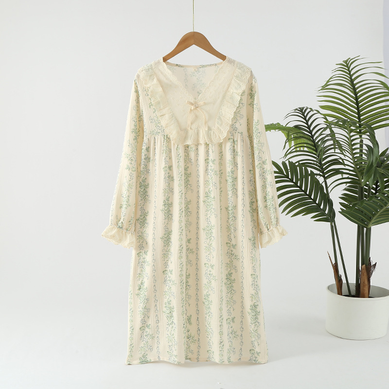 B884-Pure cotton gauze jacquard pajamas for women in spring, autumn and summer, thin, nine-point sleeves, buttons, can be worn as home clothes