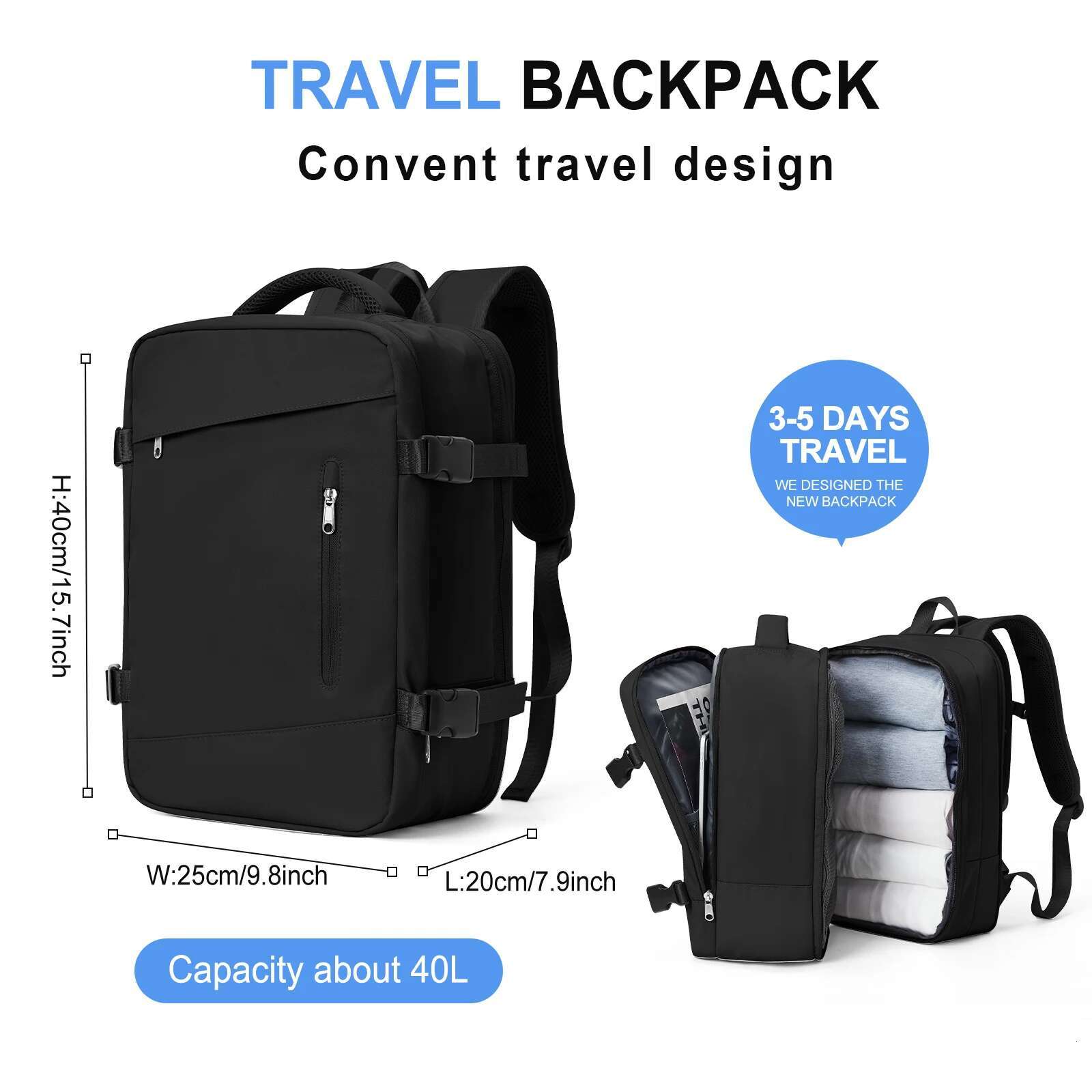 40X20x25 Expandable Ryanair Women's Travel 40L Men Business Backpack School Large Capacity Laptop Cabin Bag