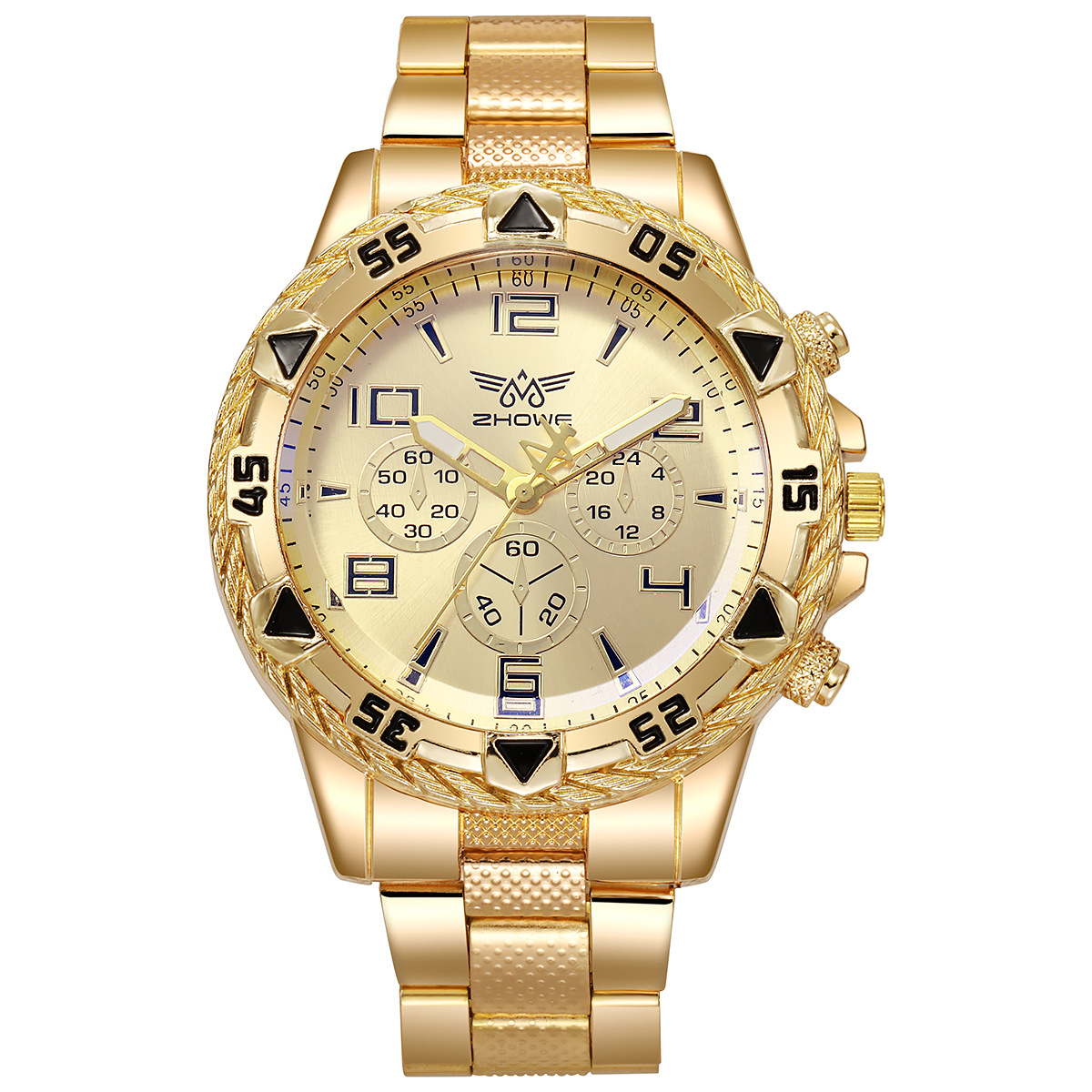 Mens Casual Steel Strip Watch with Fake Three Eye Design Stylish Alloy Fashion Watch for Everyday Wear