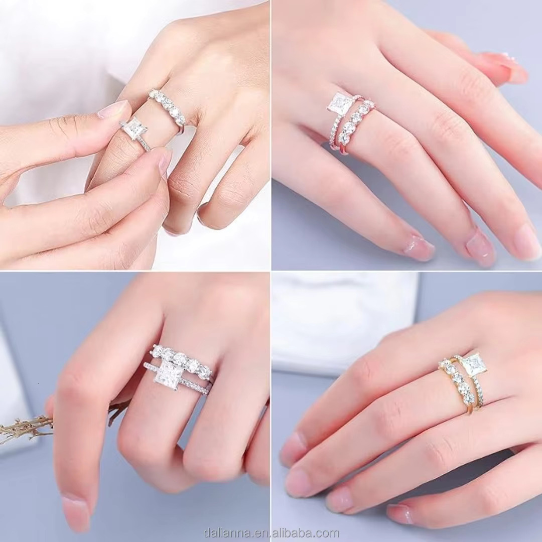 Wholesalers Single Row 4Mm Diamond Wedding Moissanite Rings 14K Gold Plating 925 Silver Moissanite Engagement Rings for Women