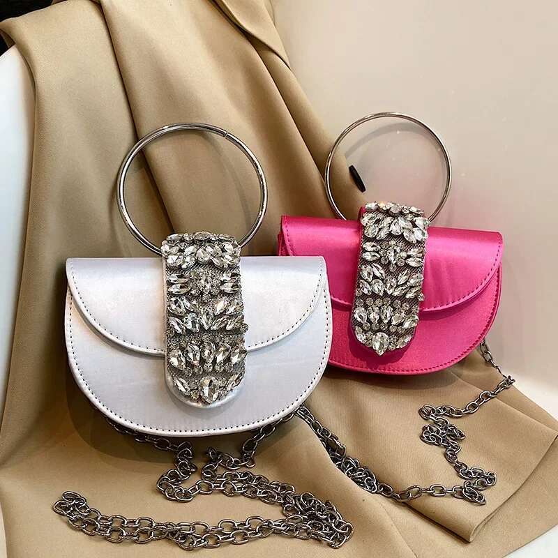 New Women Evening Bags Shiny Rhie Clutch Money Purses Fashion Shoulder Handbag Wedding Party Dinner Bag