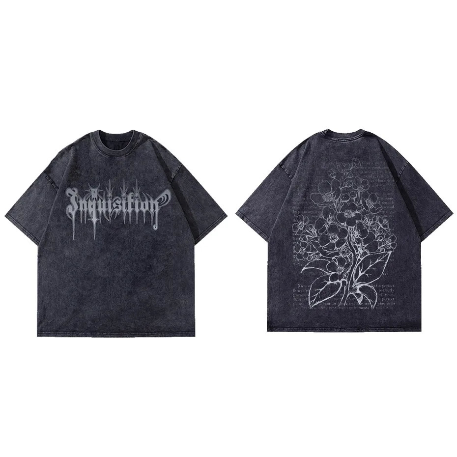 Retro mens Tshirt streetwear hiphop floral letter printed Harajuku pattern punk Gothic short sleeved 250312