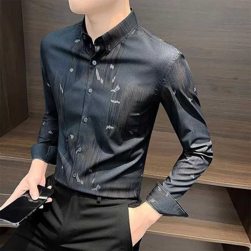 Mens Clothing Spring Autumn Turn-down Collar Printing Long Sleeve Button Up Cardigan Tie Dye Shirt Casual Formal Geometric Tops W250312