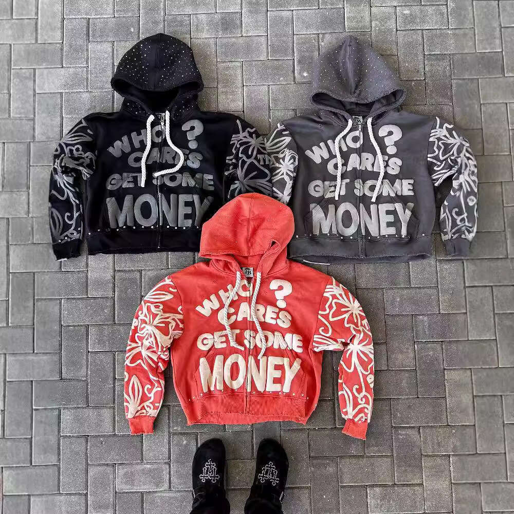 American Street Trend Foam Printed Personalized New Zipper Harajuku Loose Unisex Hoodie
