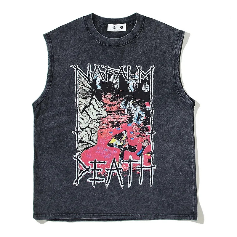 Yao Fashion Saint of Michael Retro Summer Graffiti Hip Hop Printing Dark Gothic Washed Mens Tank Top 250311