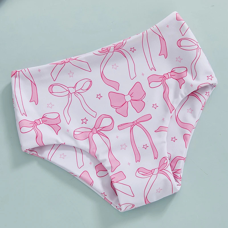 Suefunskry Kids Girls 2 Piece Swimsuits Summer Bow Print Halter Neck Bikini Tops and Elastic Shorts Set Bikini Bathing Suits 250311