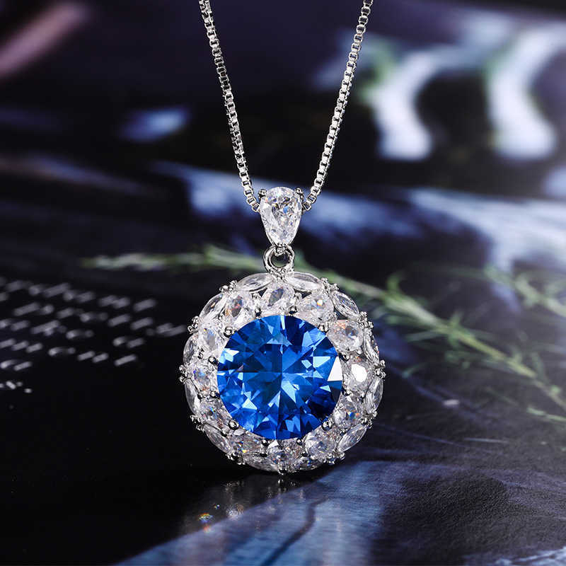 2024 New Zhuangsheng Copper Bottom Gold Plated Simulated Blue Sharp Crystal Round Temperament Light Luxury Set for Women 12-7mm W250312