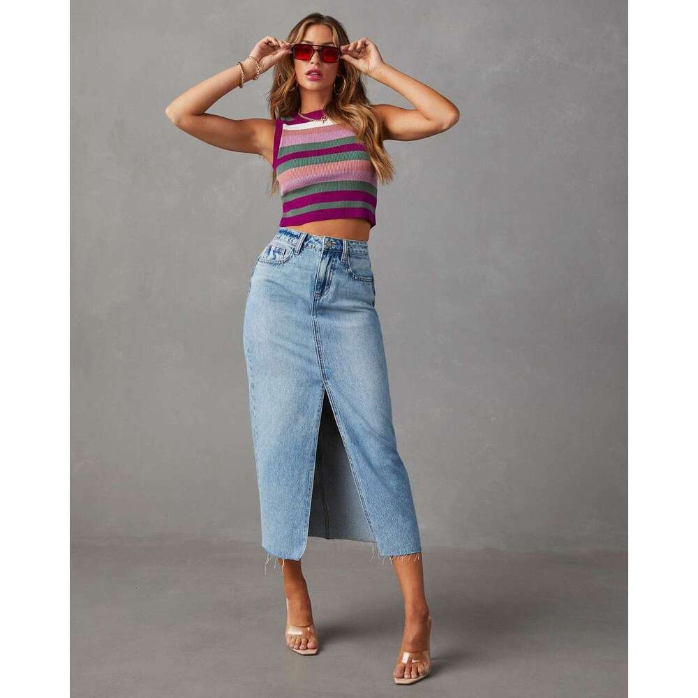 Sexy and spicy girl A-e style slit slimming denim half skirt spring/summer 2025 temperament versatile new trend clothing ins