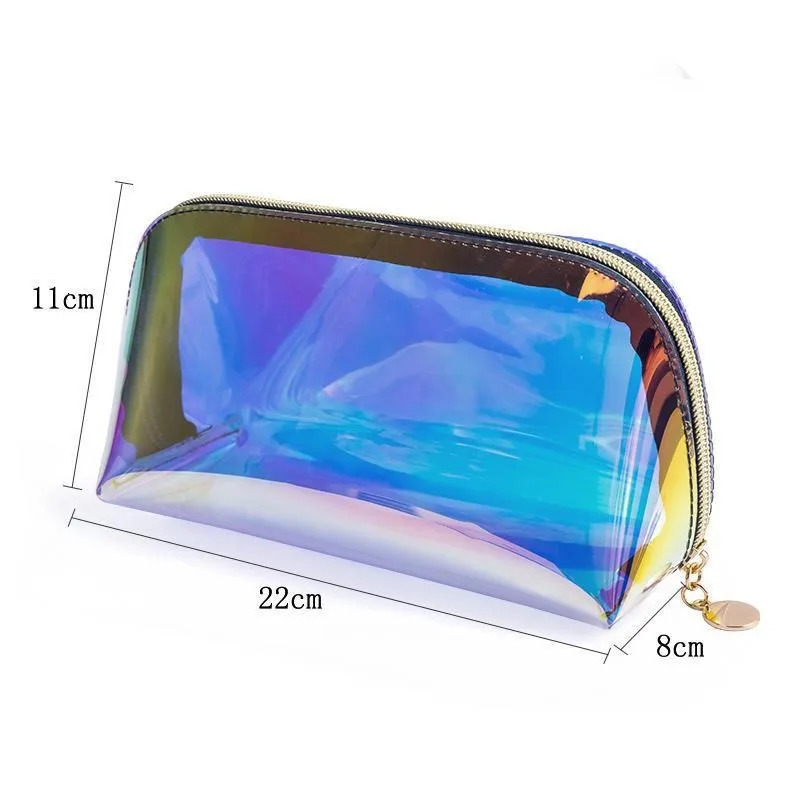 PVC Waterproof Transparent Cosmetic Bag Toiletry Makeup Bag Organizer Female Girls Laser Color Zipper Wash Make Up Beauty Case 250305