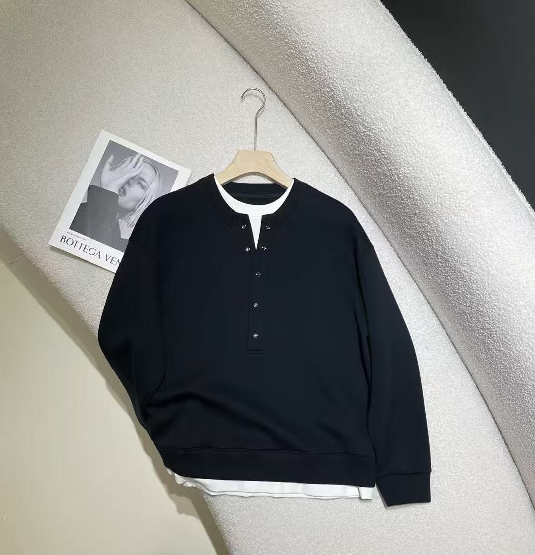 Y58504 Sweatshirt Men's Fashion Brand Waffle Fake Two-piece 2024 Autumn New Long-sleeved T-shirt