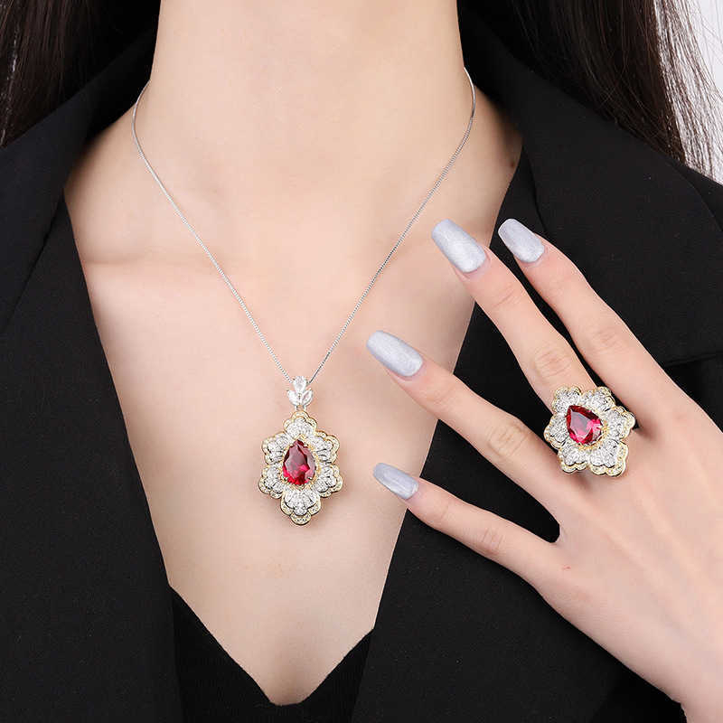 Zhuangsheng Copper Bottom Plated Gold Wind Simulation Color Treasure Set Creative Flower Shaped Full Diamond Luxury Set Main 10 * 14 W250312