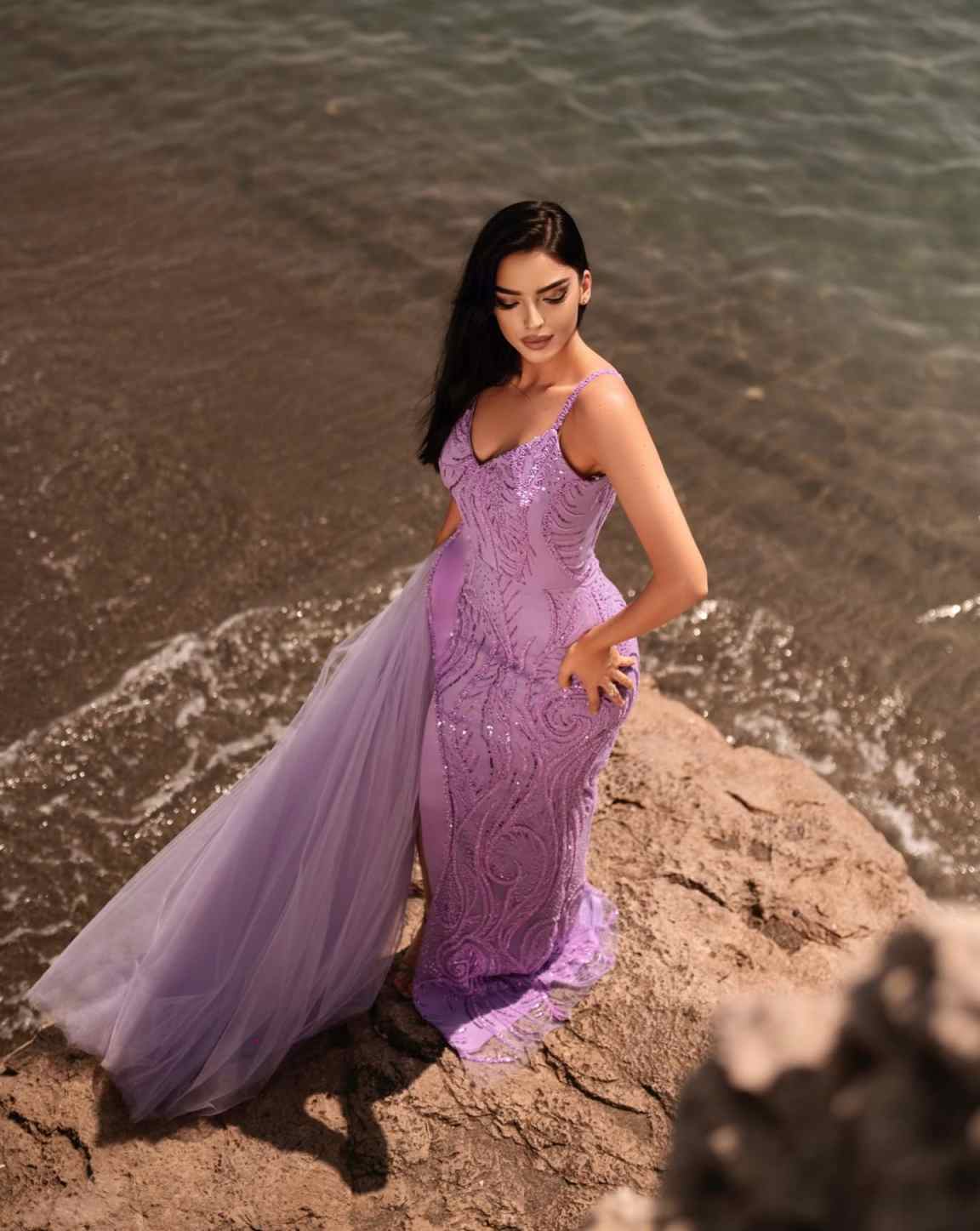 Sexy Mermaid Evening Dresses For Women Spaghetti Strap Sleeveless Gown Sequins Split Side Detachable Train Party Customized Dress