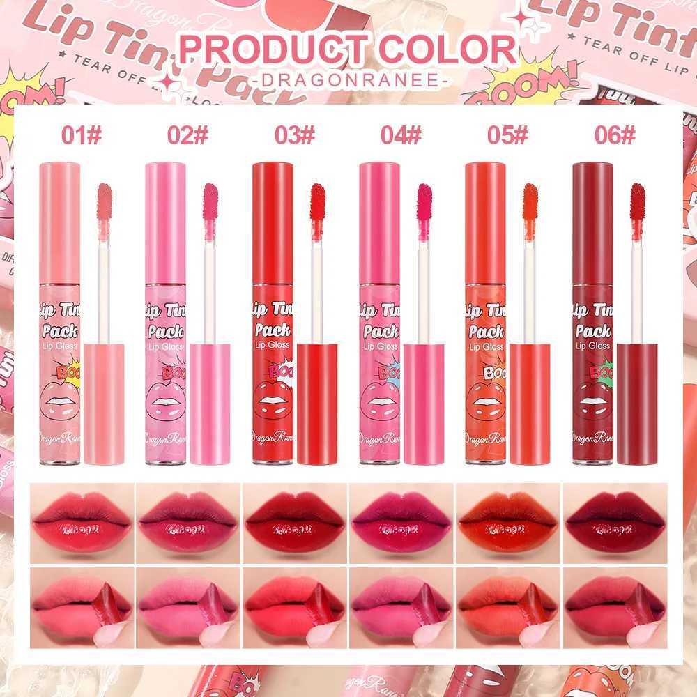 6 pieces/box tear lip color suit waterproof durable matte red peeling liquid lipstick dye tattoo coloring non stick lipstick W250312