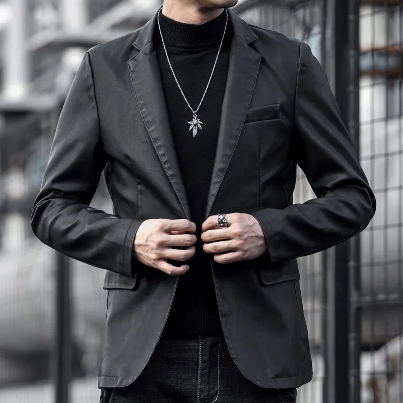 Mens Big Size Autumn and Winter Style of Plankton Shuai Suit Korean Business Leisure PU Leather Motorcycle Jacket 250312