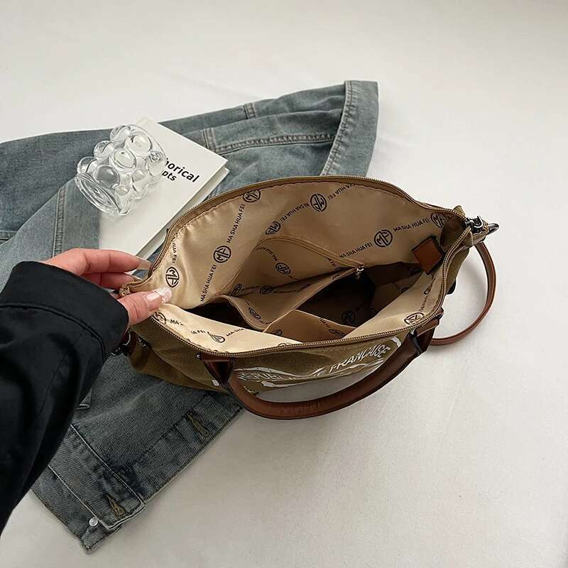New Portable Canvas Fashion Women's Letters Large Capacity Tote Bag Leisure Commuting Single Shoulder Diagonal Span