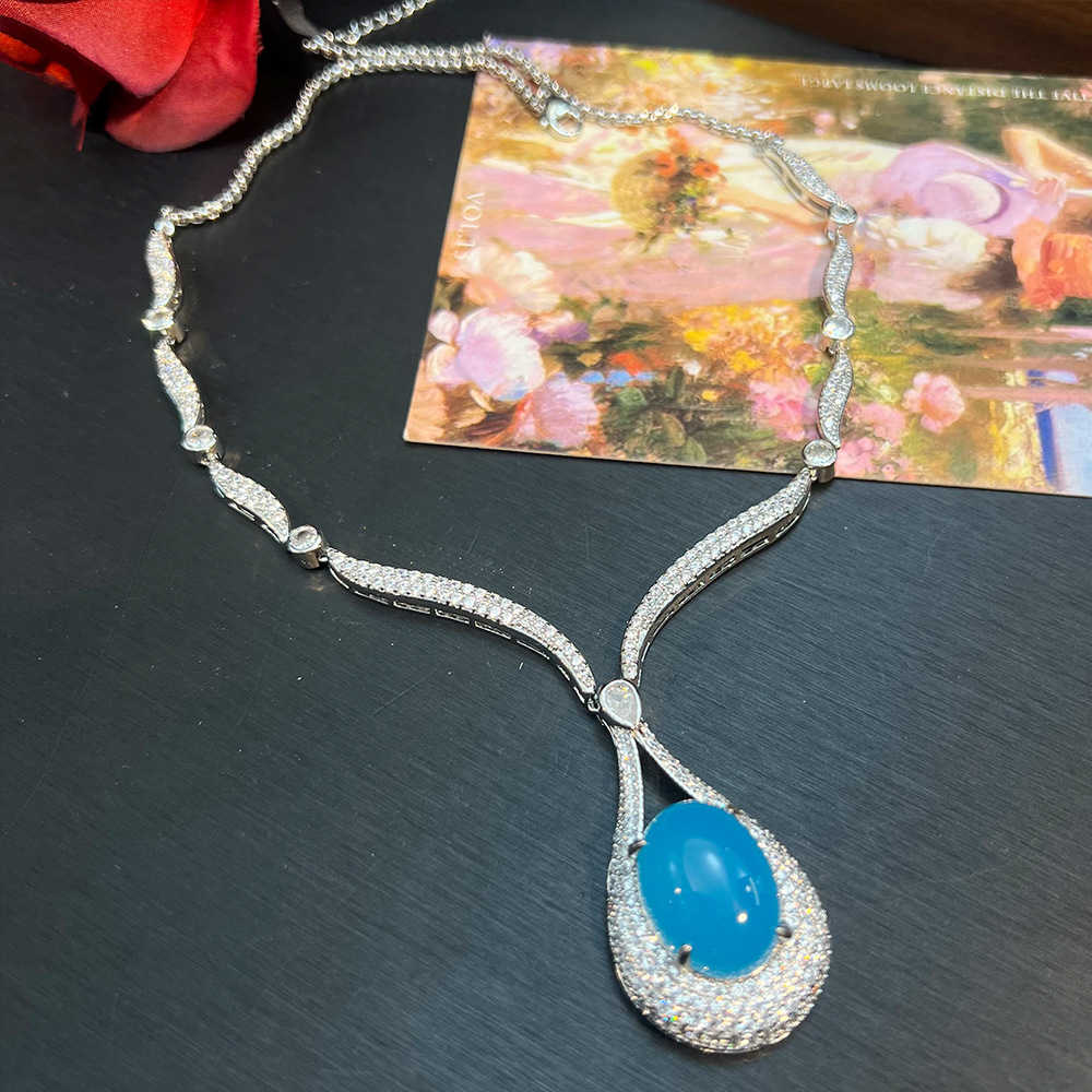 Spring and summer blue color precious jade pulp exquisite craftsmanship full set of zircon fashionable and hot selling high-end jewelry set W250312