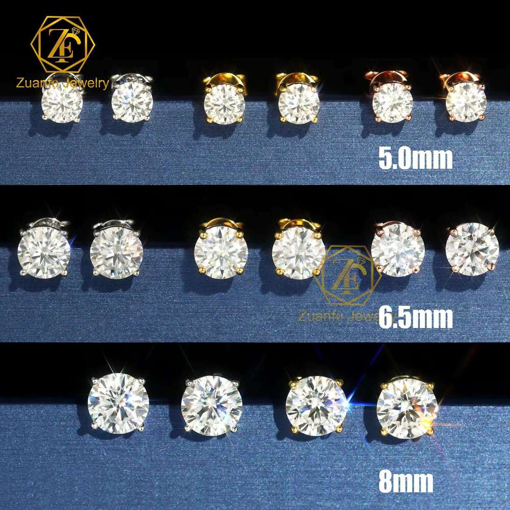 RTS Sterg Sier Moissanite Fine Jewelry D Color Dia 5mm 6.5mm Screw Back Stud Earrings for Men Women
