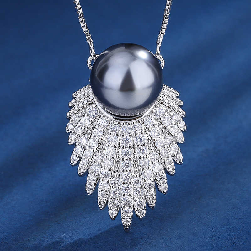 Huabi copper bottom gold-plated inlaid with mother of pearl Korean version fashionable gray pearl set 12mm W250312