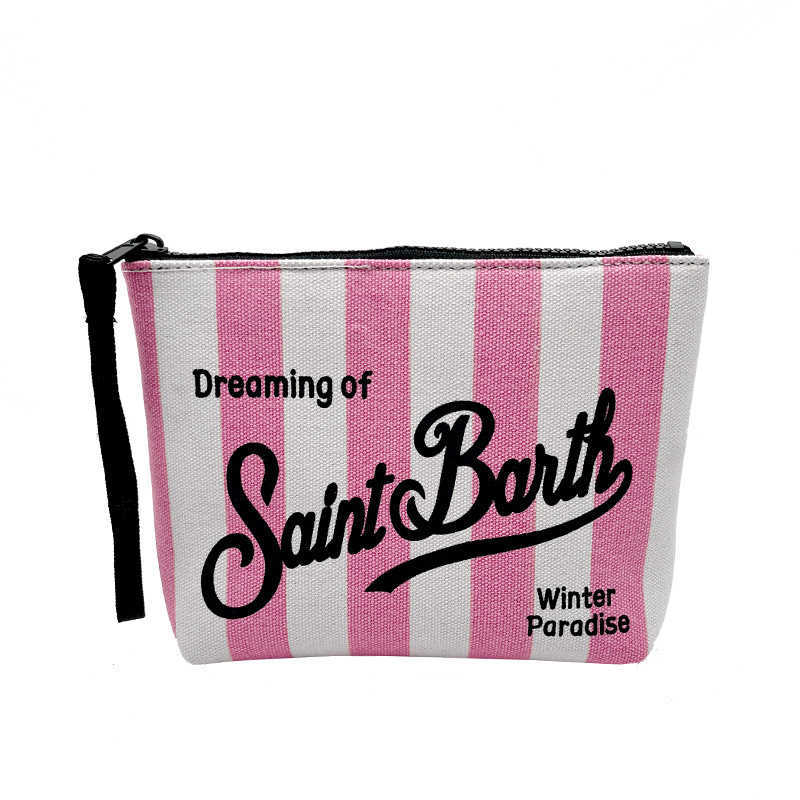 Saint Barth Autumn/winter Handbag Female Clutch Bag Vertical Pattern Pink Canvas Diving Handbag 250315