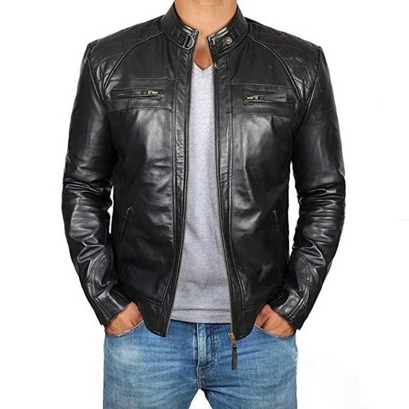 2022 Men Leather Jacket Teenagers Stand Collar Punk Men Motorcycle Leather Jacket Brown Leather Jacket Chaqueta De Los HombresT250311