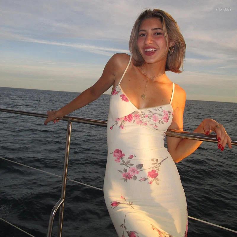 Casual Dresses Fashion Sexy Y2K Clothes Floral Print Sleeveless Backless Bodycon Maxi For Women 2025 Club Birthday Party Elegant Dress