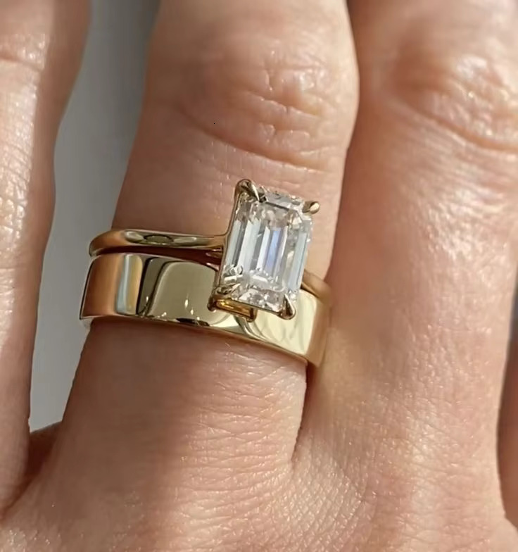 Provence Double Stone Moissanite Ring 14K Rose Gold Jewelry Radiant Cut Diamond Moissanite Ring for Wedding