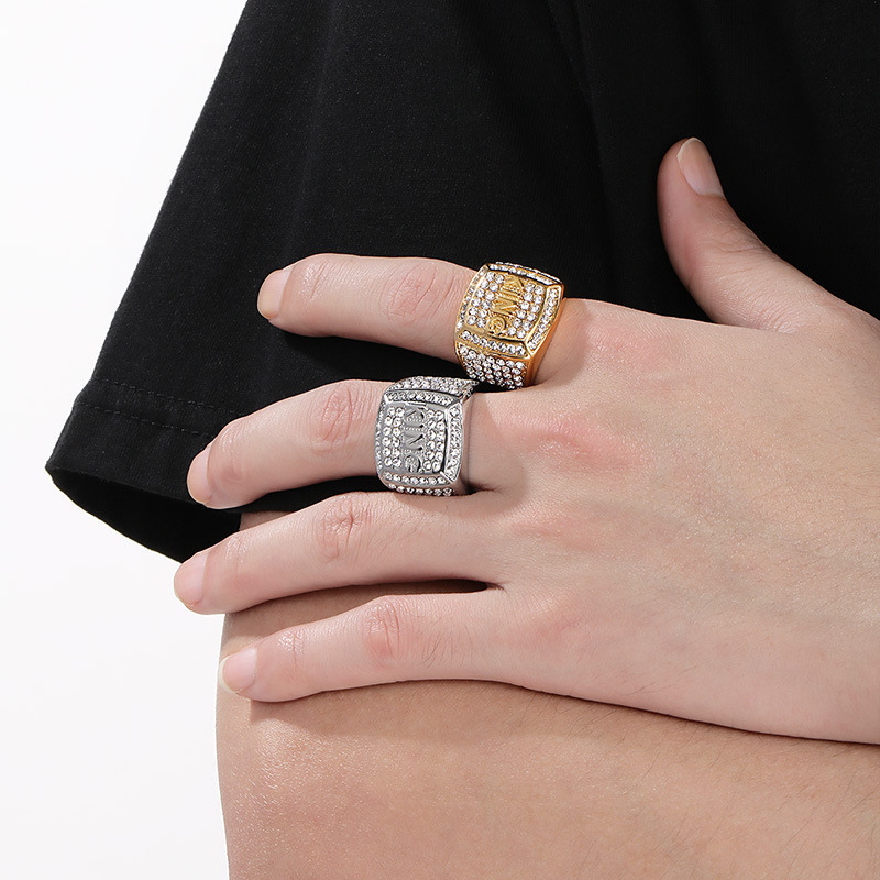 Hip Hop Square Stainless Steel KING Letter Casting Ring with Zirons Jewelry