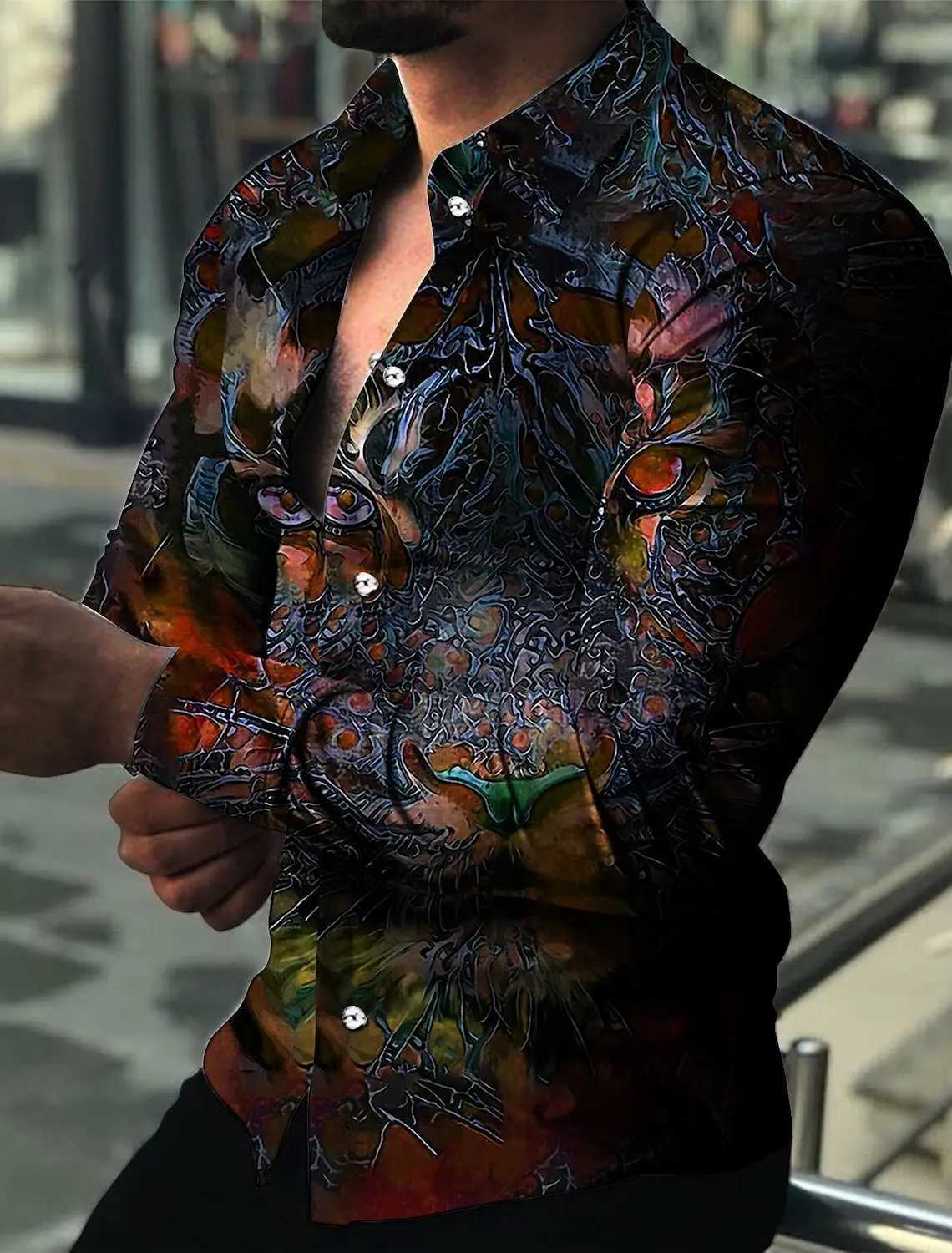 Mens Shirt Pattern Shirt Animal Tiger Collar 3D Printed Outdoor Casual Long Sleeve 3D Printed Button Clothing W250312