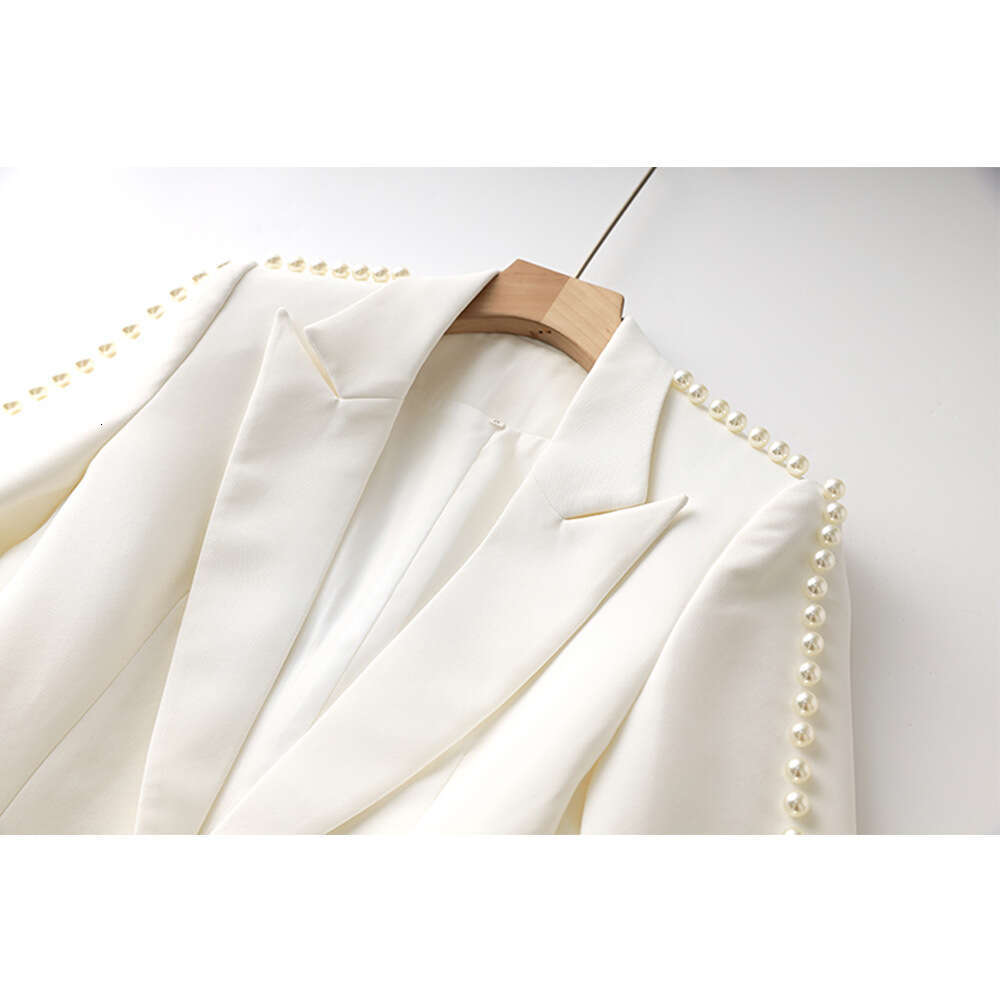 Wind 2023 Spring And Autumn White Mid Length Suit Top Wide Leg Long Pants Fashion Two Piece Style Set