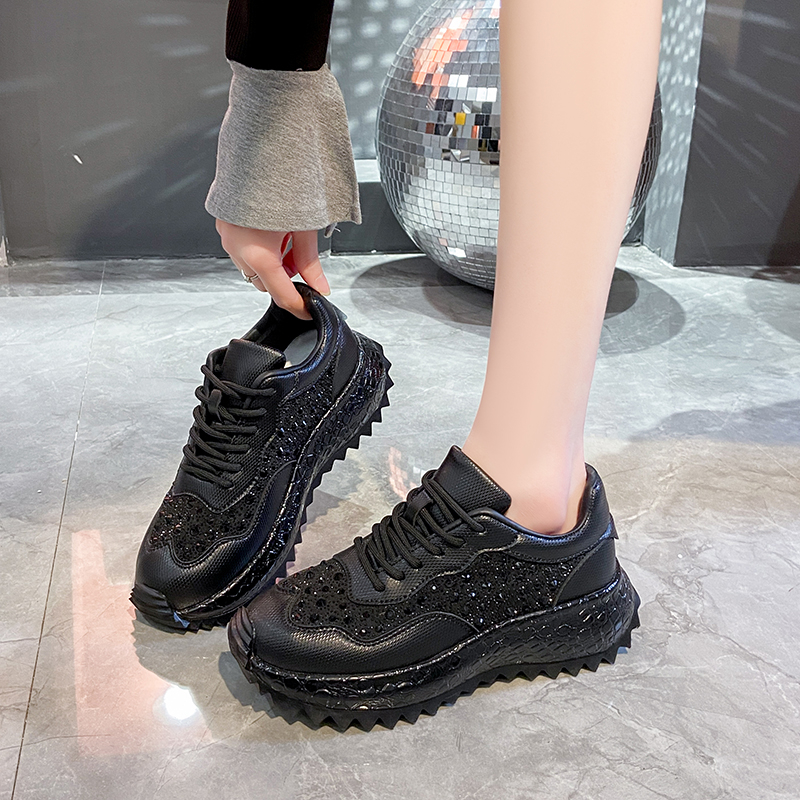 Women Luxury Genuine Leather Shoes New Rhinestone Women Sneakser Diamond Breathable Casual Designer Sneakers zapatillas mujer Non slip Lace up Casual 