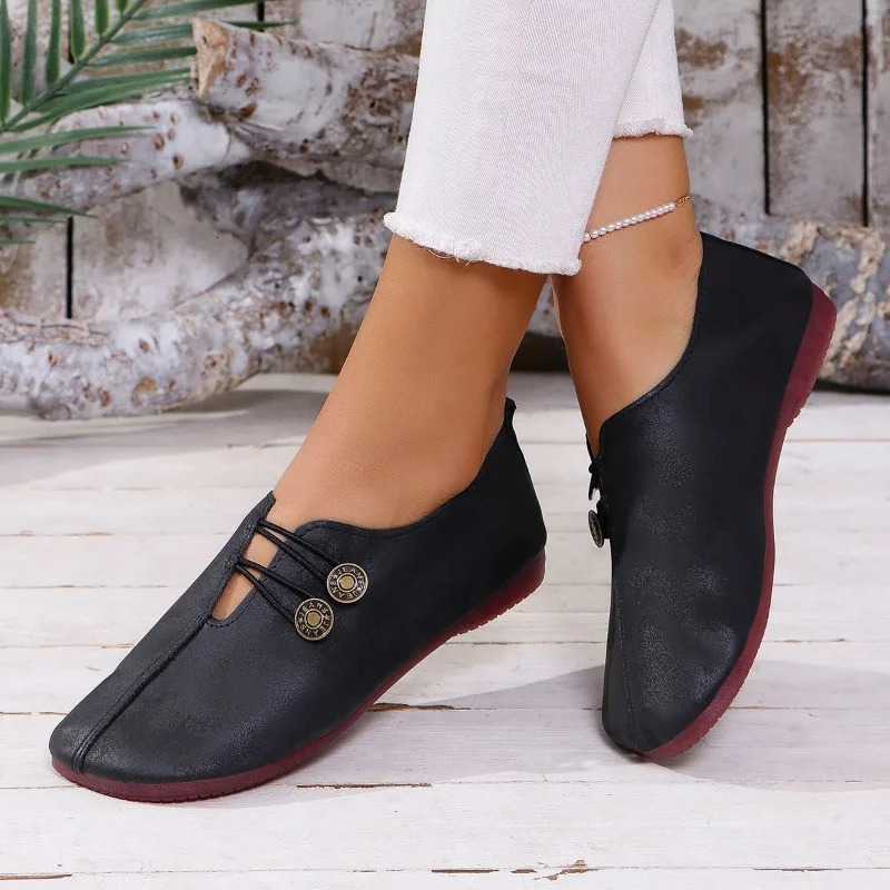 2024 Spring and Autumn Womens Flat Shoes Soft and Comfortable Walking Light Non-slip Loafers Fashion Womens Leather Shoes 250305