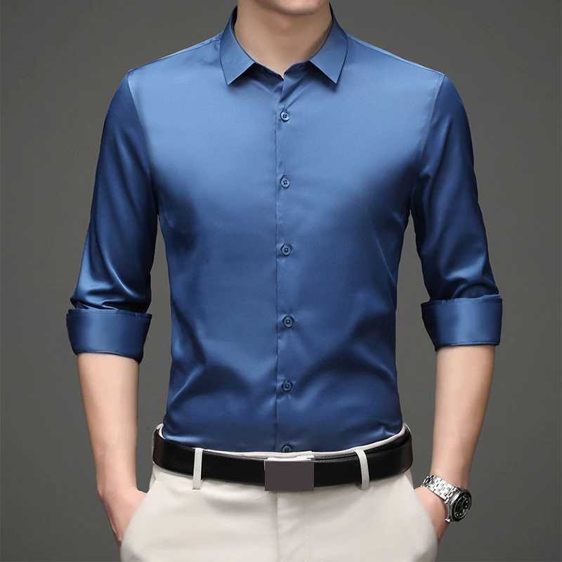Mens White Blue Yellow Red High Quality Shirts Spring New Regular Fit Long Sleeve Shirt Mens Formal Wedding Elastic Shirt Male W250312