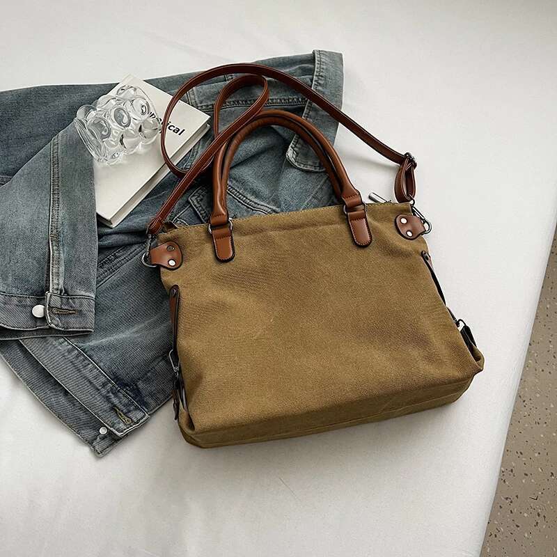 New Portable Canvas Fashion Women's Letters Large Capacity Tote Bag Leisure Commuting Single Shoulder Diagonal Span