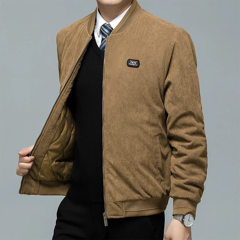 Winter bomber jacket mens casual zipper streetwear motorcycle Corduroy windproof multi pocket cotton Parkas 250312